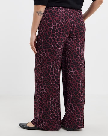 Simply Be Burgundy Leopard Textured Waffle Wide Leg Trouser