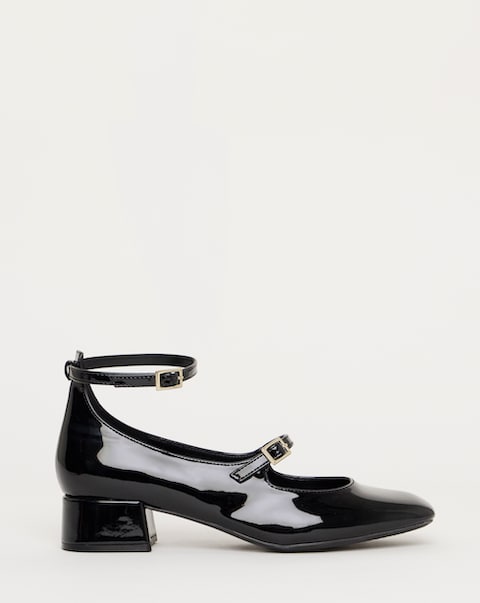 Reno Mary Jane Ankle Strap Block Heel Shoes - Wide Fit (E)