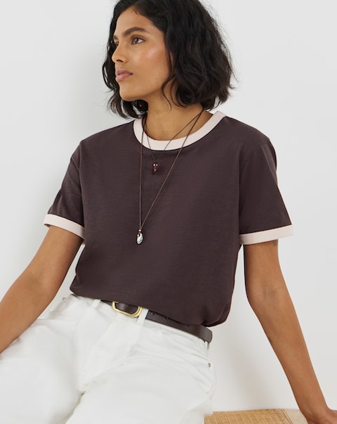 Simply Be Chocolate And Cream Short Sleeve Ringer T-Shirt