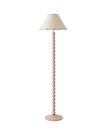 ValueLights Bobbles Rose Pink Bobbin Floor Lamp with Pink Trim Scallop Shade