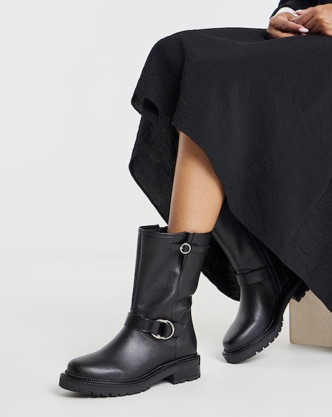 Victoria Buckle Detail Flat Ankle Boots - Extra Wide Fit (EEE)