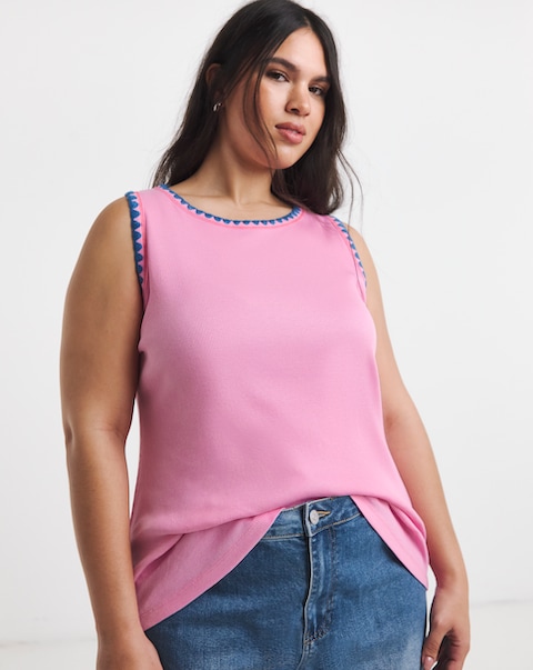 Simply Be Pink Whipstitch Tank