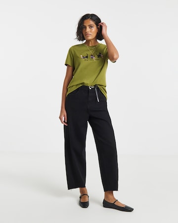 Simply Be Olive Cat Placement Embroidery Short Sleeve T-Shirt