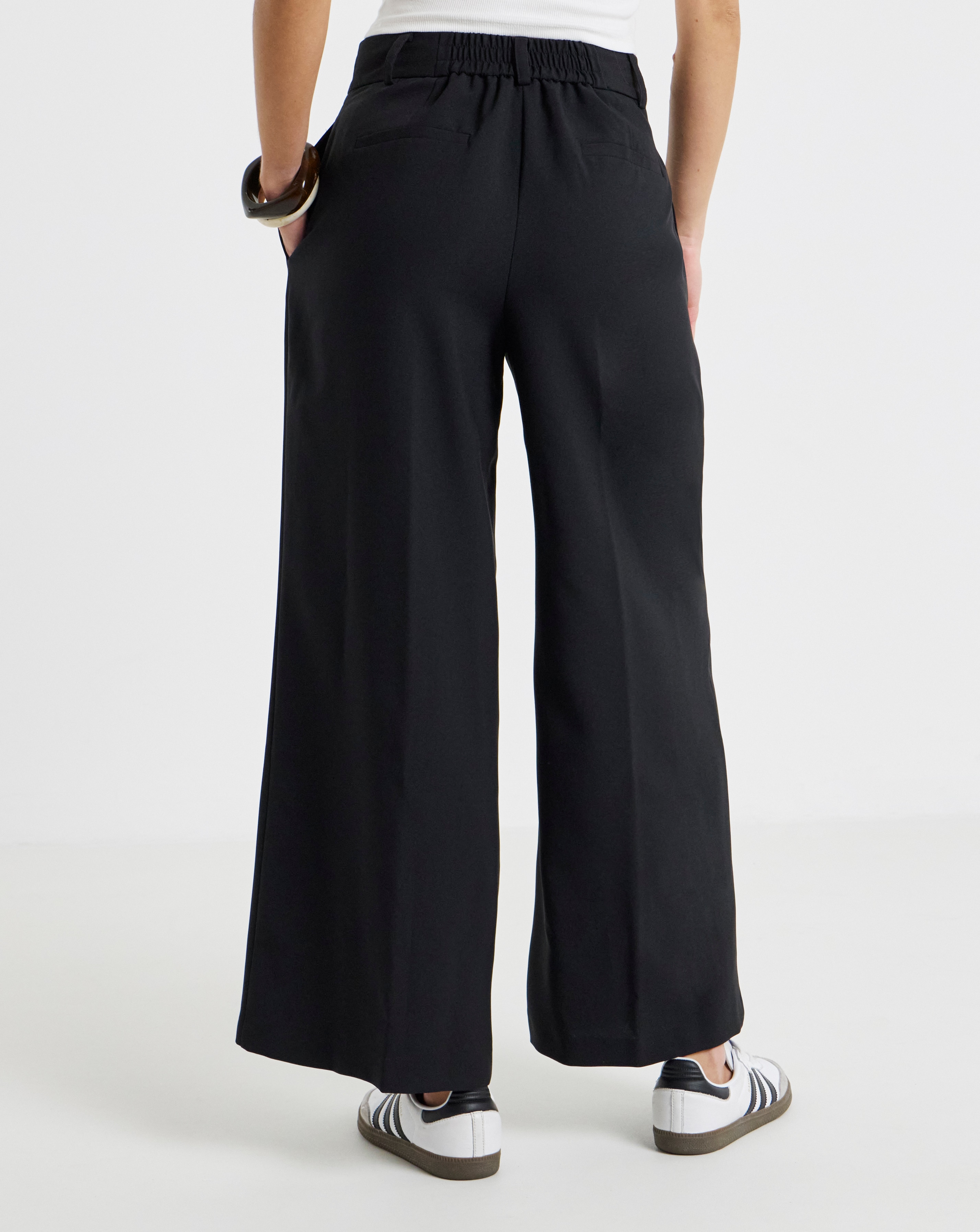 Black Elastic Back Pleated Wide Leg Trousers | Simply Be