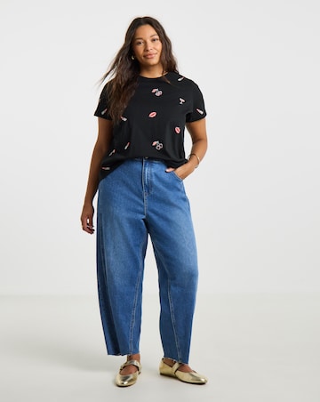 Simply Be Black Scattered Embroidered T-Shirt