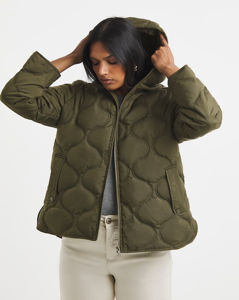 Khaki Short Quilted Jacket