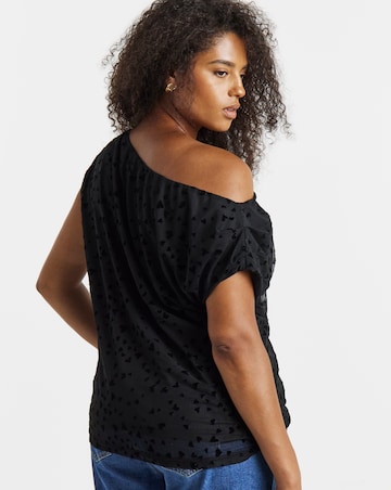 Simply Be Black Off The Shoulder Mesh Flock Top