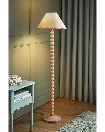 ValueLights Bobbles Rose Pink Bobbin Floor Lamp with Pink Trim Scallop Shade