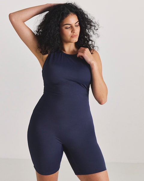 Sports Swim Legsuit High Neck Racer Back