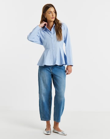 Simply Be Blue Stripe Peplum Detail Long Sleeve Shirt