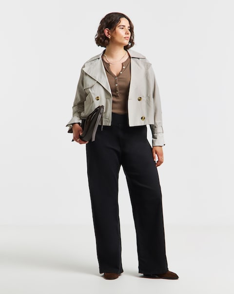 Black Stretch Wide Leg Pull On Jeggings