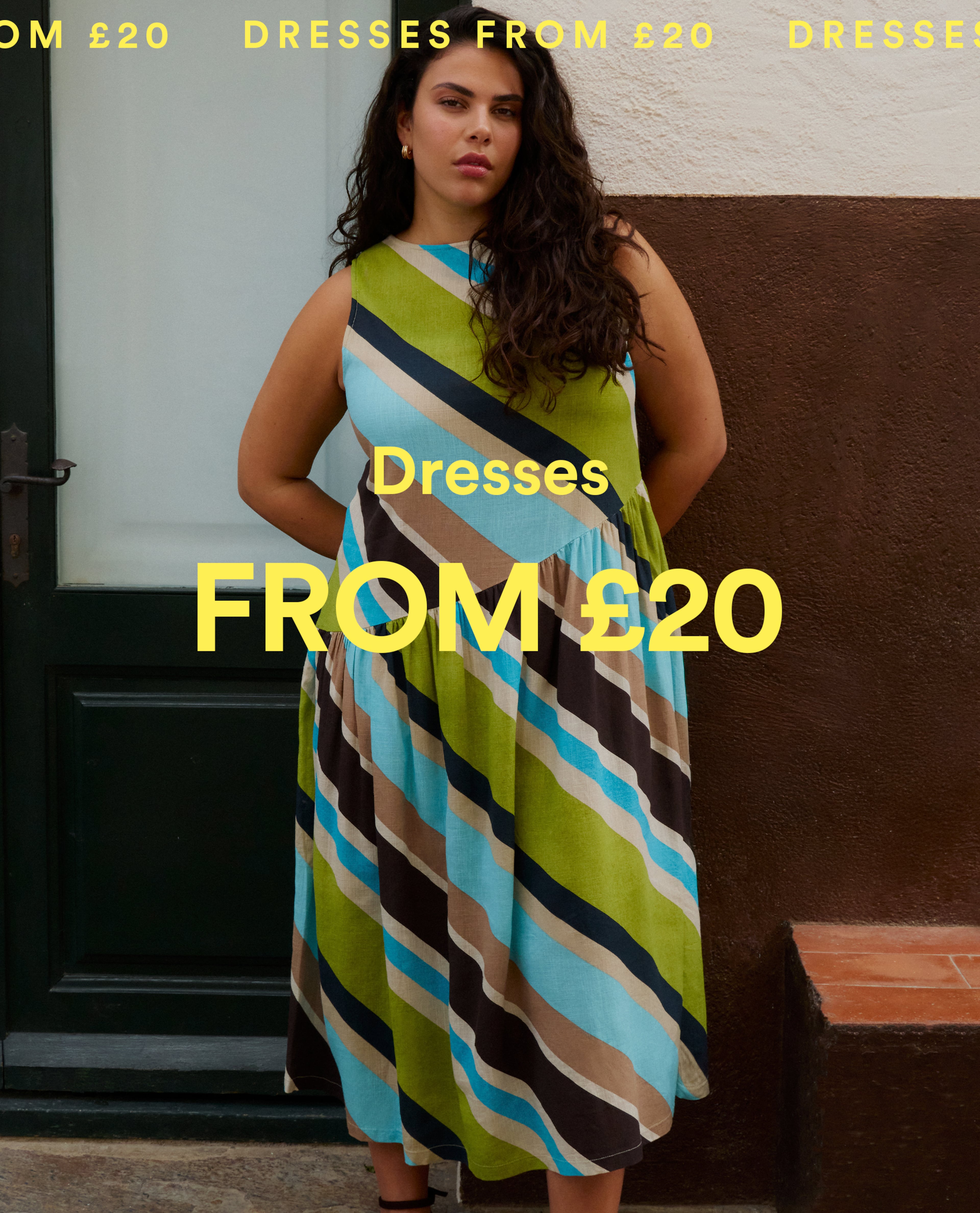 model wearing dress promoting from 20 pound
