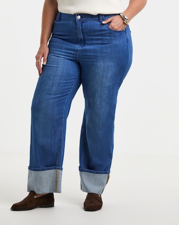 Simply Be Mid Blue Straight Leg Turn Up Drape Jeans