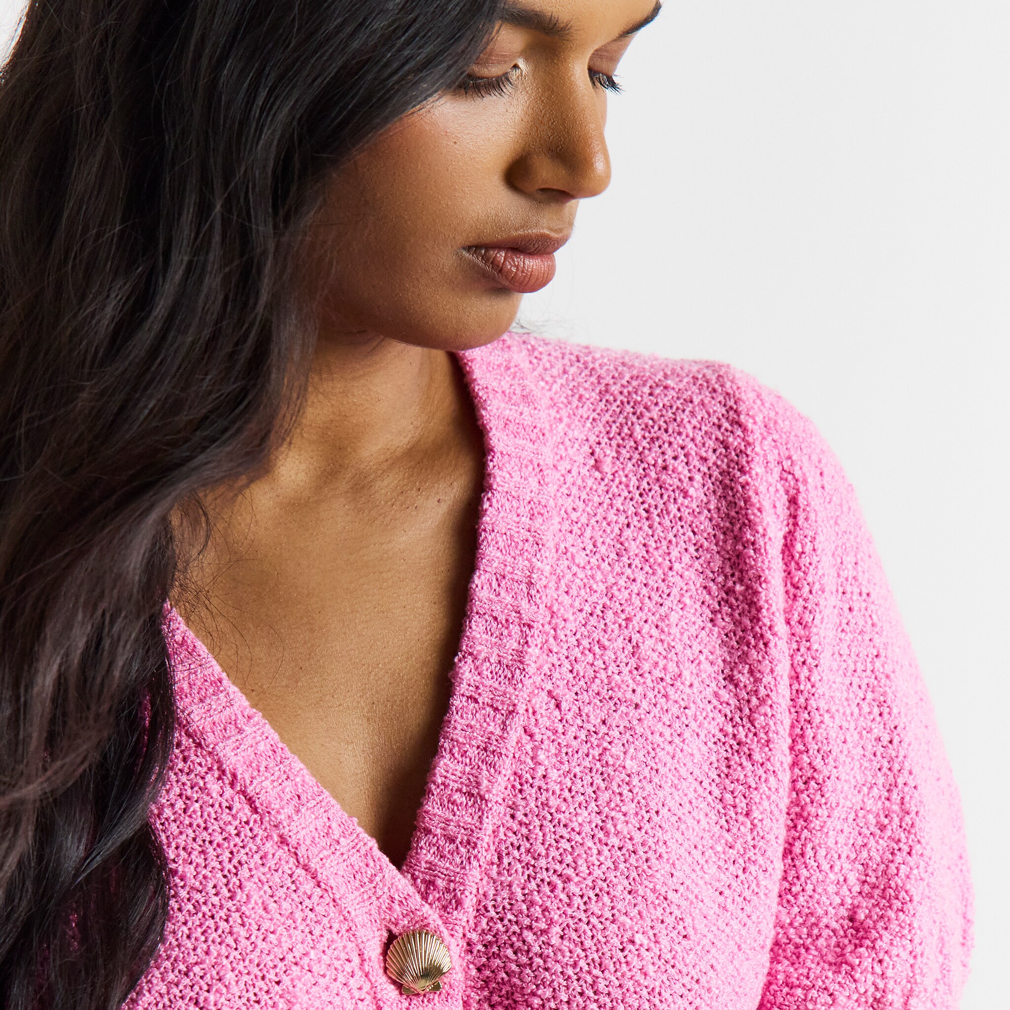Model wearing pink cardi