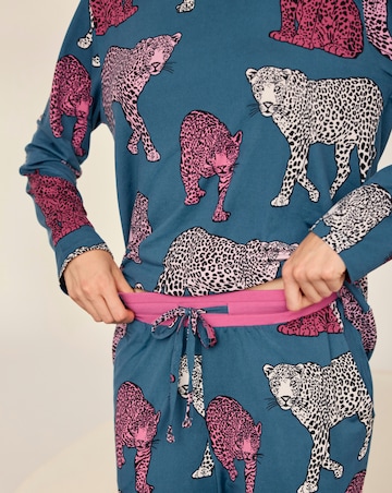 Chelsea Peers Classic Long Sleeve Crew Neck Leopard Pyjama Set