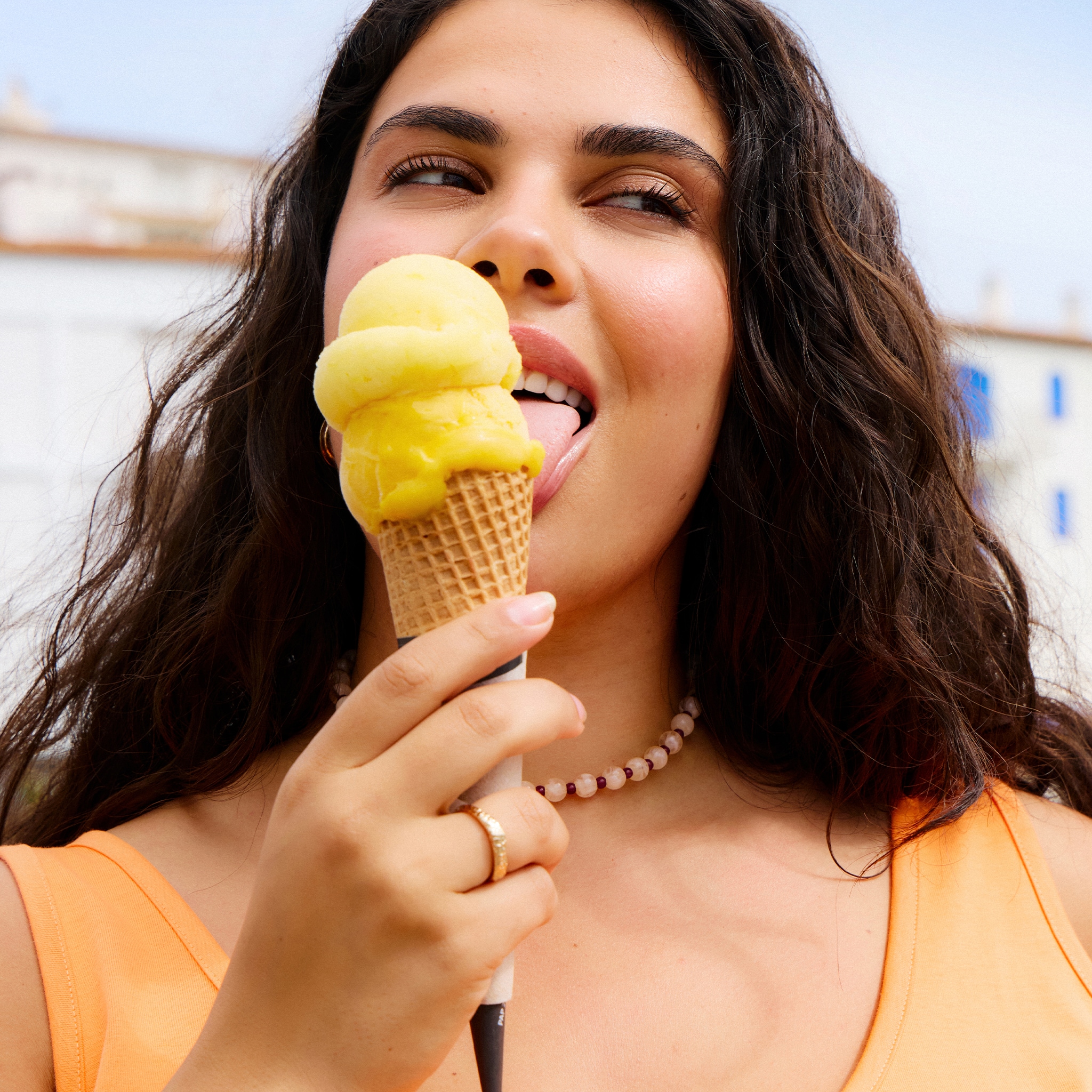 Model eating ice cream