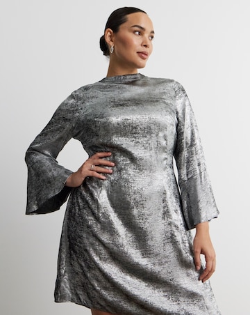 Joanna Hope Silver Foil Fluted Sleeve Dress
