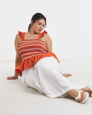 Rust Shirred Flutter Sleeve Poplin Shirred Top