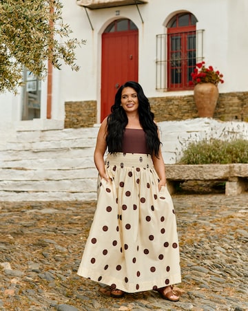 Spot Print Shirred Waist Skirt