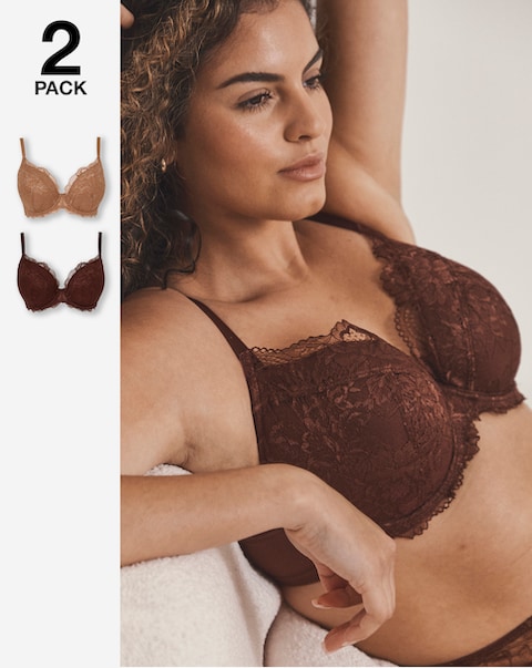 Pretty Secrets Ella (2 Pack) Padded Plunge Wired Bras (B-G)