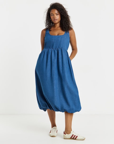 Simply Be Mid Blue Denim Bubble Hem Midaxi Dress