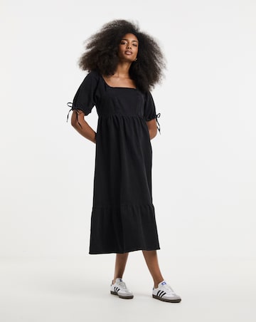 Simply Be Black Midi Shirred Denim Smock Dress