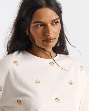 Fruit Embroidery Detail Top And Stripe Print Pyjama Set