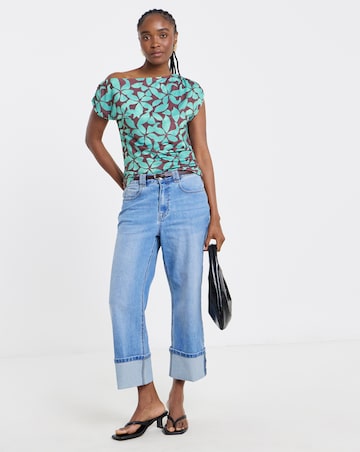 Floral Print Off the Shoulder Mesh Top