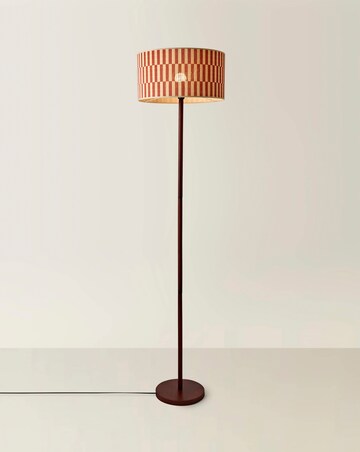 ValueLights Heather Dark Wood Floor Lamp with Orange Bamboo Shade