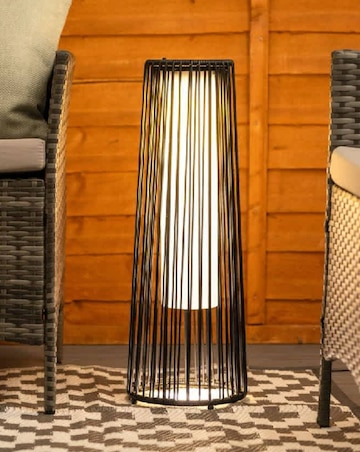 ValueLights Large Black Rattan Solar Powered Outdoor Garden Lantern Floor Lamp