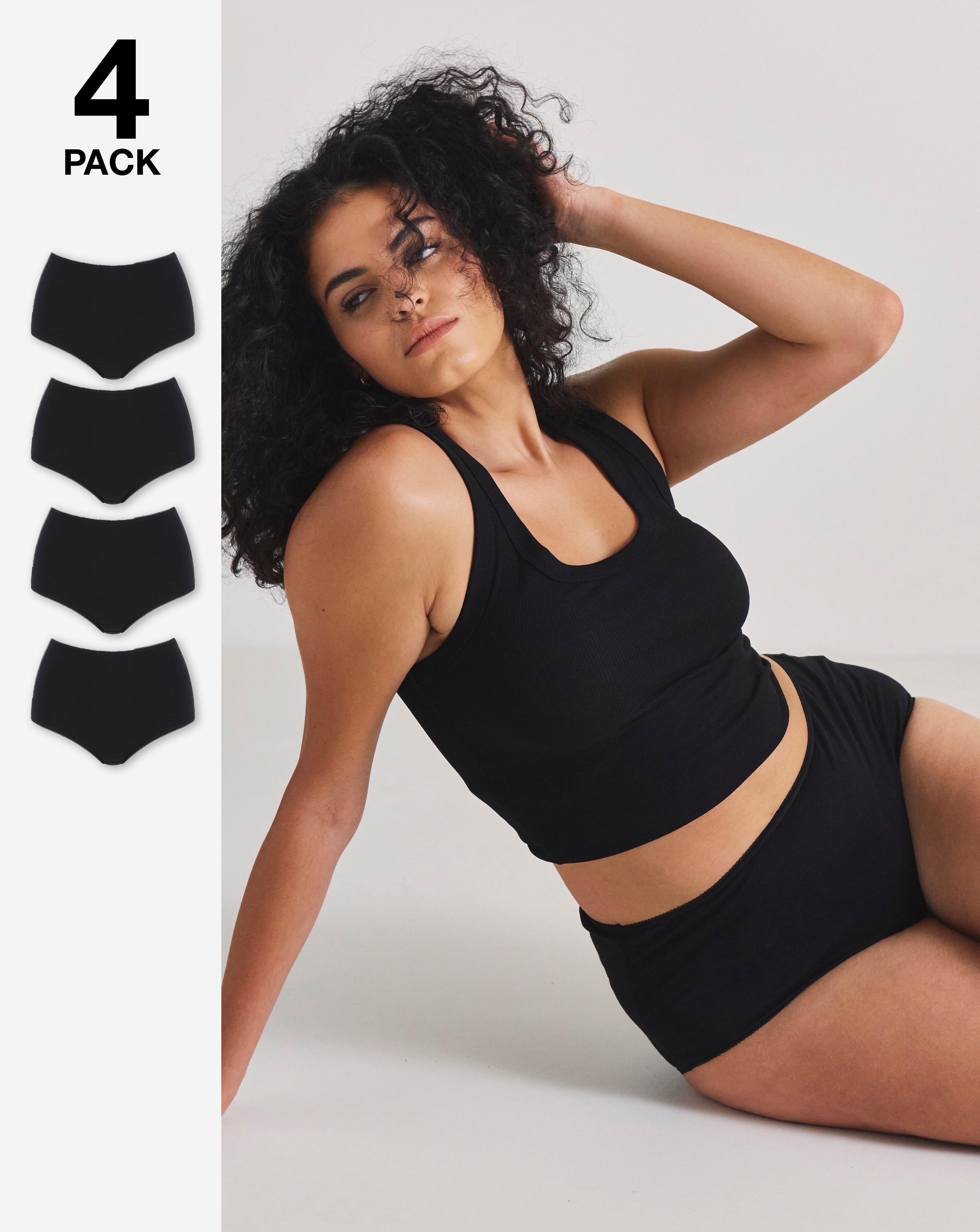Pretty Secrets (4 Pack) Cotton Full Fit Knickers Black