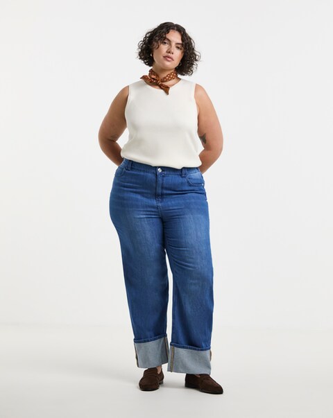 Simply Be Mid Blue Straight Leg Turn Up Drape Jeans