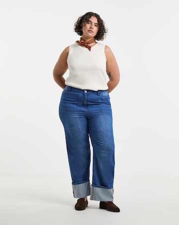 Simply Be Mid Blue Straight Leg Turn Up Drape Jeans