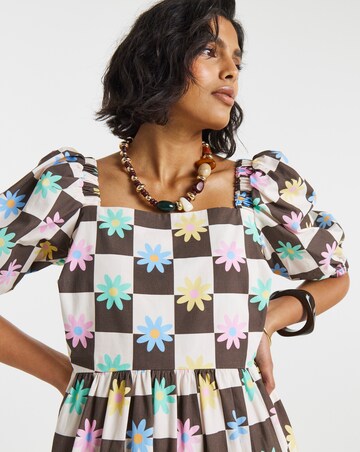 Twisted Wunder Cotton Check Floral Midaxi Dress