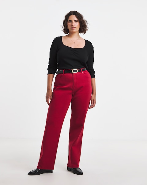 Simply Be Red Straight Leg Jeans