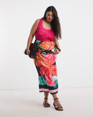 Floral Print Midi Wrap Skirt