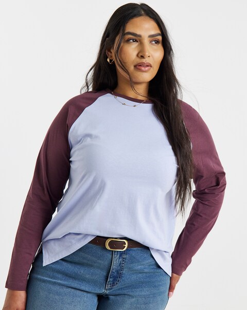 Simply Be Lilac And Chocolate Raglan Long Sleeve T-Shirt