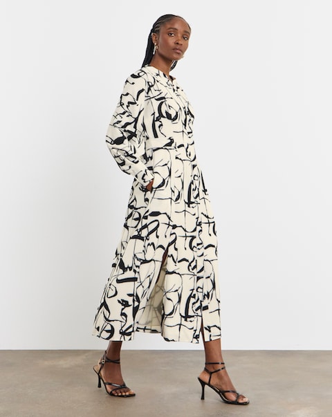 Joanna Hope Ivory Print Tie Waist Shirt Dress