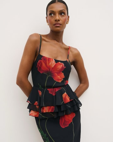 Pretty Lavish Rosie Peplum Ruffle Poppy Placement Maxi Dress