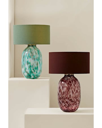 ValueLights Belinda Green Confetti Glass Table Lamp