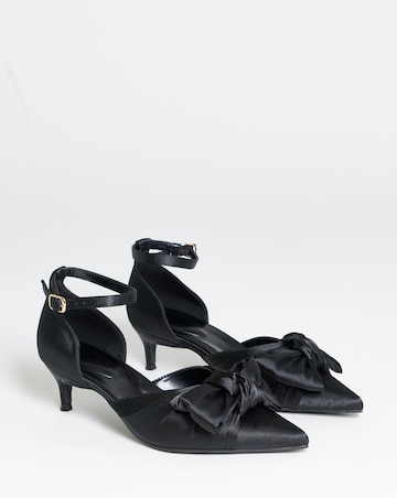 Valerie Satin Bow Pointed Kitten Heel Shoes - Extra Wide Fit (EEE)