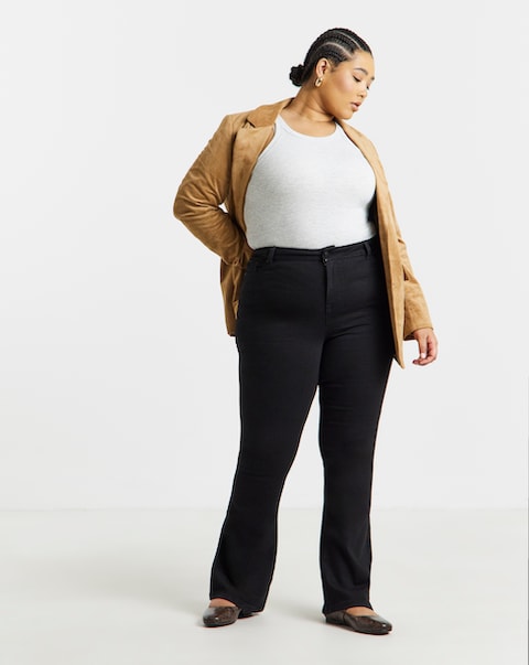 Black Stretch Denim Flared Jeans