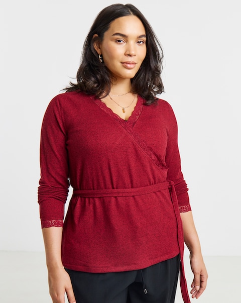 Simply Be Burgundy Cosy Wrap Top