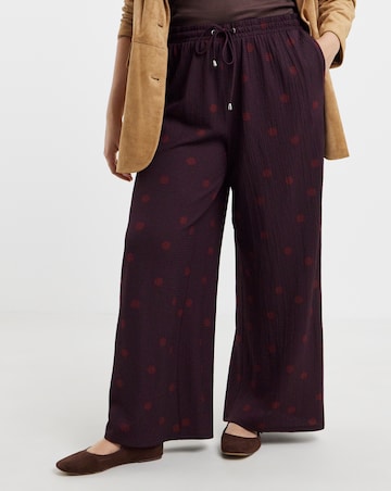 Simply Be Chocolate Spot Textured Waffle Wide Leg Trouser