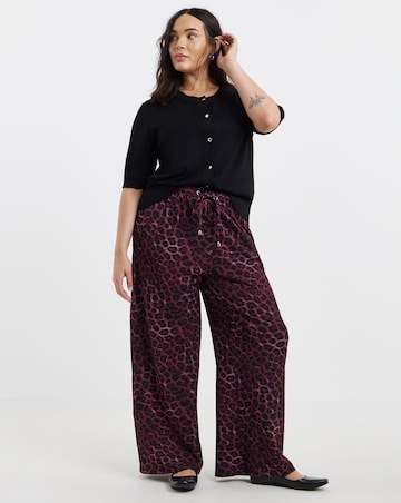 Simply Be Burgundy Leopard Textured Waffle Wide Leg Trouser