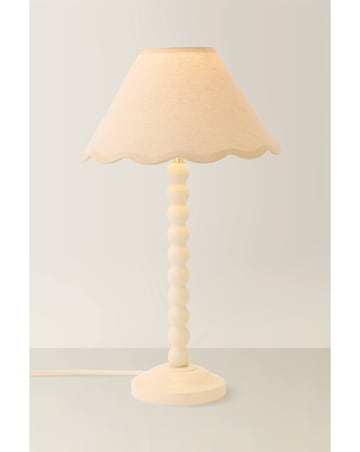 ValueLights Bobble Cream Table Lamp with Natural Trim Scallop Shade