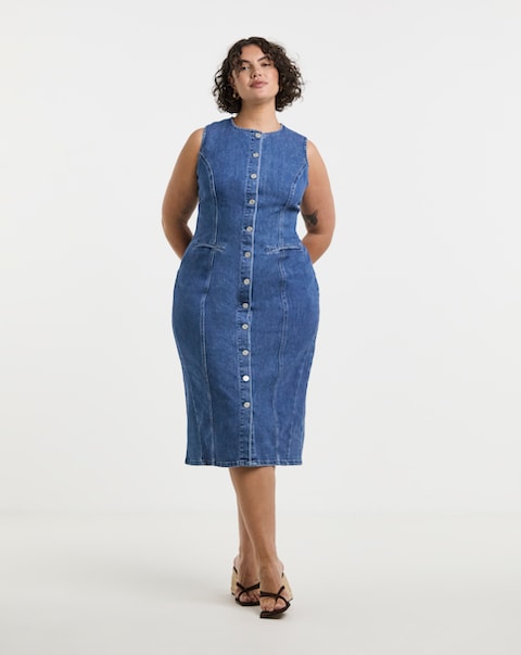 Simply Be Mid Wash Denim Sleeveless Midaxi Dress