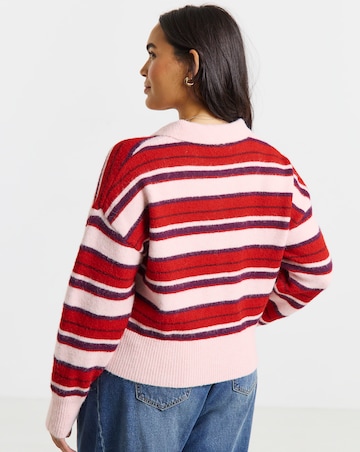 Pink Stripe Collared Rugby Jumper