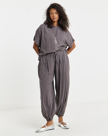 SIMPLY BE GREY PINSTRIPE TIE WAIST BALLOON TROUSER