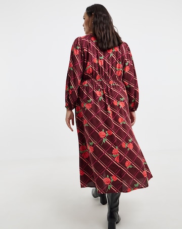 Simply Be Burgundy Floral Button Through Midi Dress